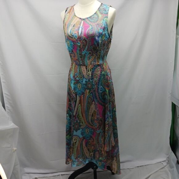 Tommy Hilfiger Bright Pasley Floral Sheer Midi/ Blue Slip Dress Sleeveless  12.. - Picture 2 of 13
